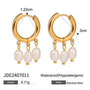 gold plated hoop earrings with freshwater pearls, view 2 - MRSLM