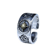 s925 silver retro sunflower pattern ring, view 3 - MRSLM