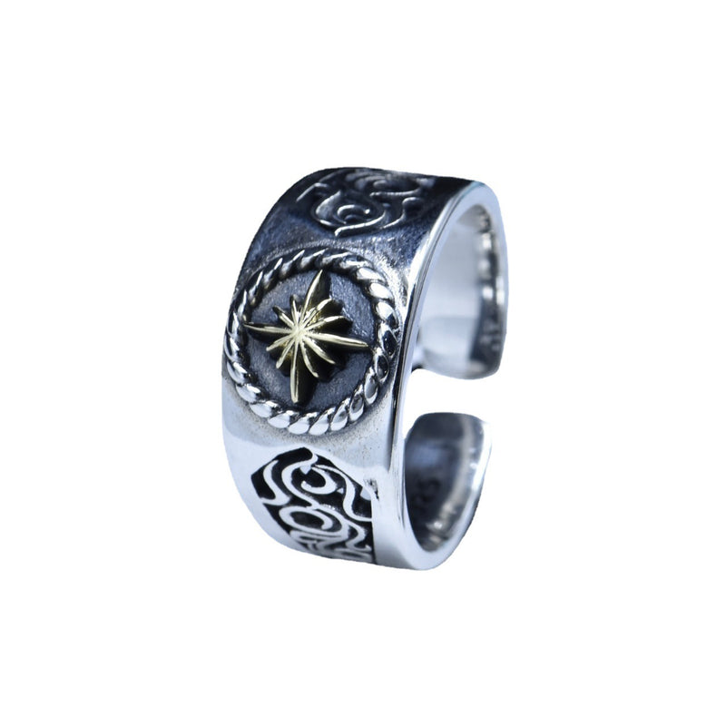 s925 silver retro sunflower pattern ring, view 3 - MRSLM