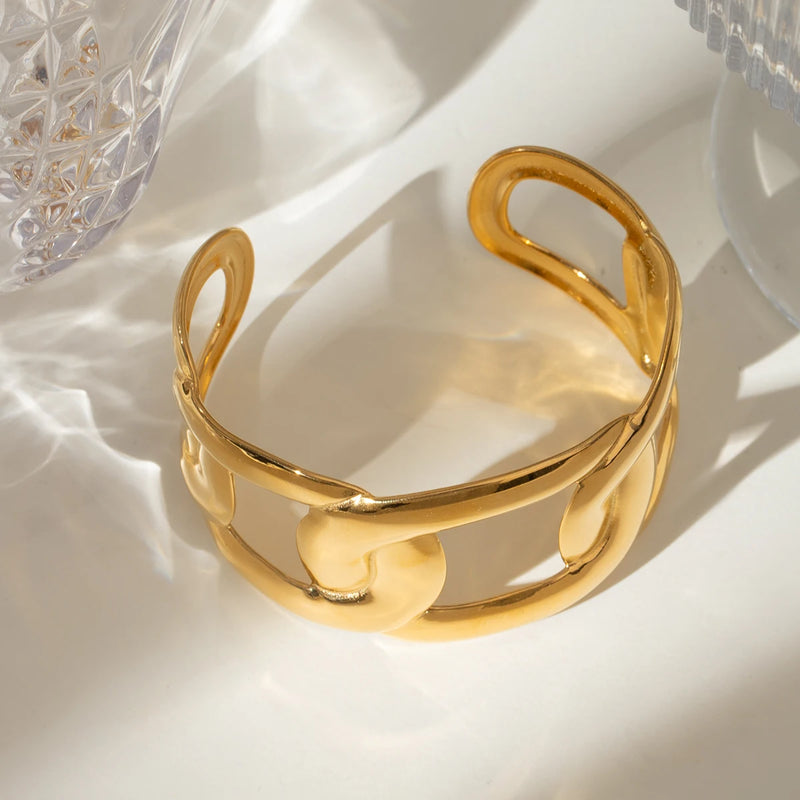 gold plated oval cuff bracelet, view 6 - MRSLM