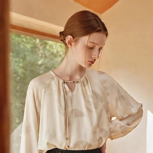 Beige floral print chiffon blouse - MRSLM