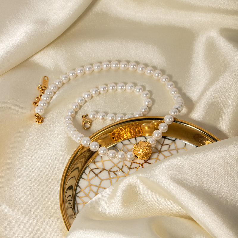 gold plated pearl flower ball bracelet, view 8 - MRSLM
