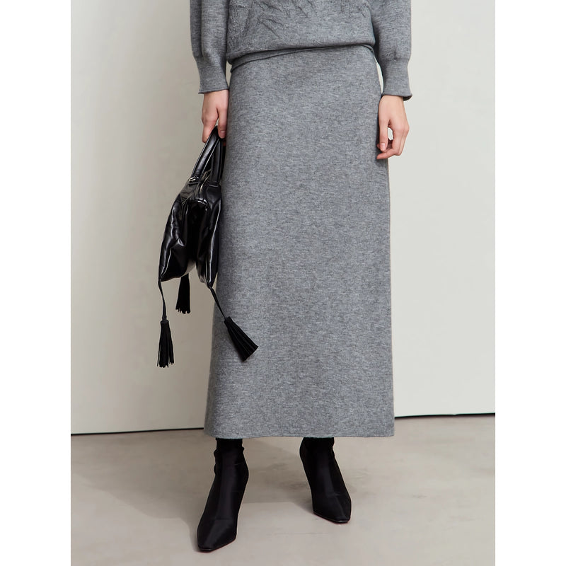 Elegant Women's Knitted A-Line Midi Skirt for Fall & Winter