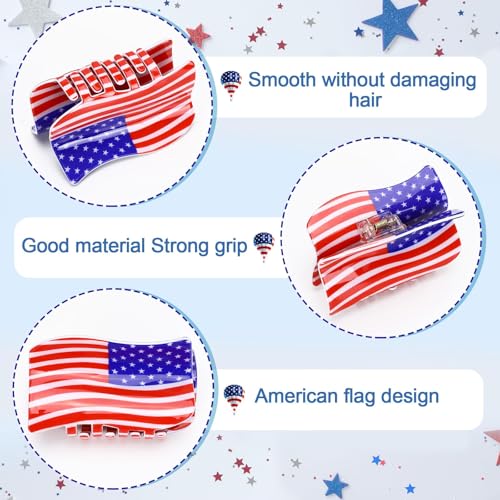 american flag claw hair clips set, view 3 - MRSLM