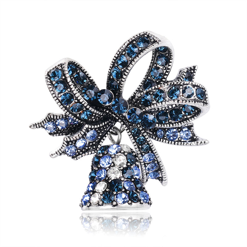 Vintage rhinestone Christmas bell brooch, view 4 - MRSLM