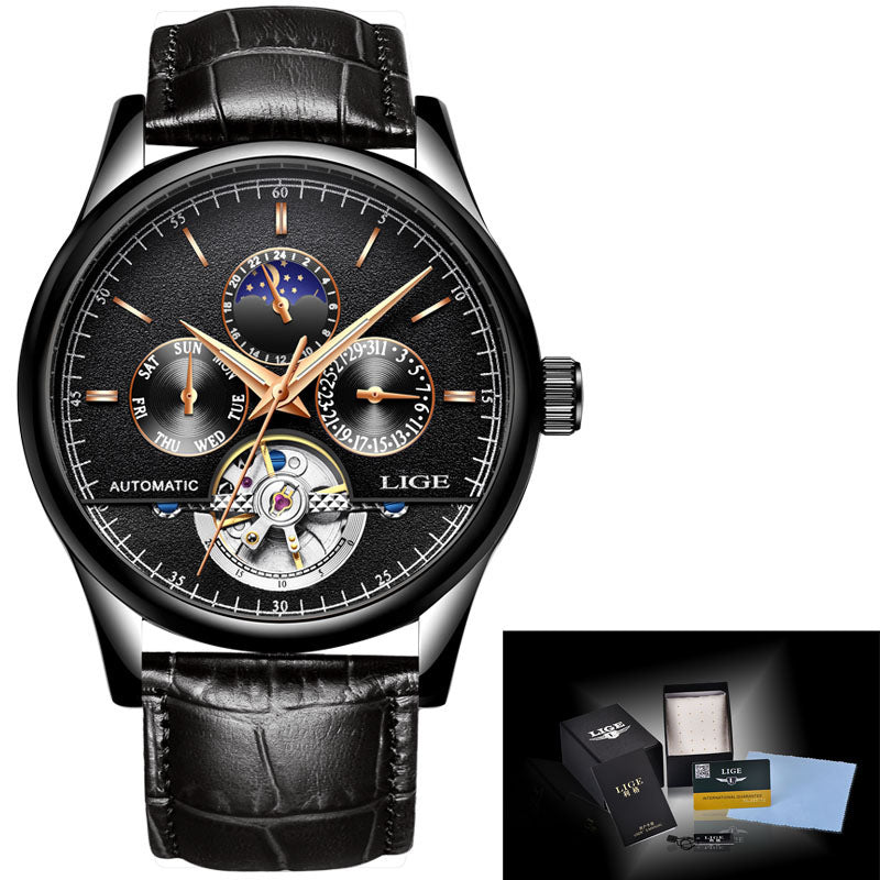 Men's automatic mechanical leather strap watch, view 4 - MRSLM