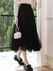 high-waist a-line mesh skirt, view 4 - MRSLM