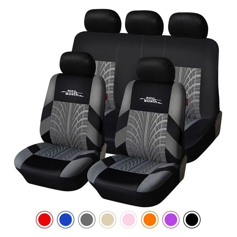 embroidered car seat covers with tire track detail, view 9 - MRSLM