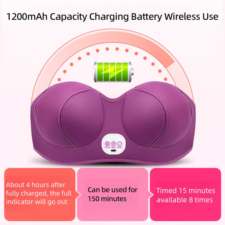 3-Speed Vibration Breast Massager with Hot Compress for Breast Enhancement and Meridian Care