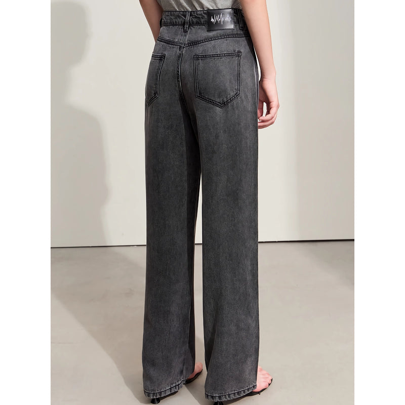 Minimalist High Waist Women's Baggy Jeans – Vintage Lyocell Straight Pants