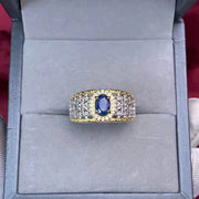 men's natural sapphire silver ring - MRSLM