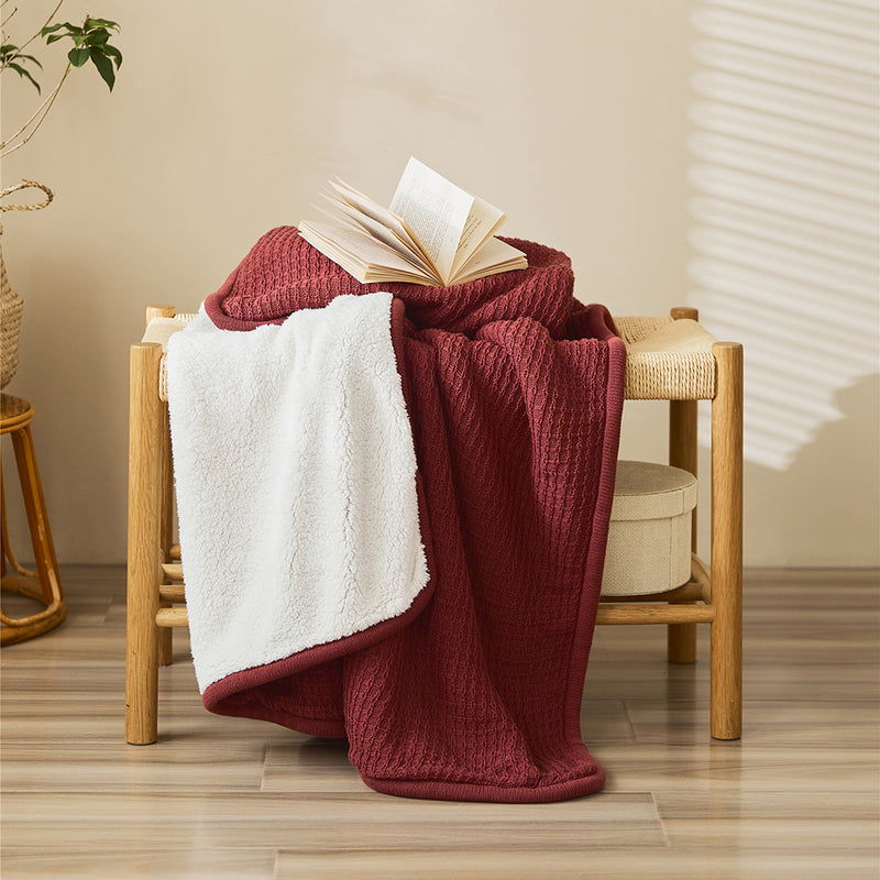 classic waffle plaid cotton knitted throw blanket, view 7 - MRSLM