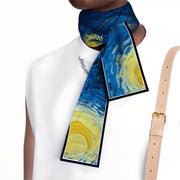 skinny silk scarf with art print, view 10 - MRSLM