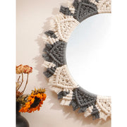 boho macrame round wall mirror, view 5 - MRSLM