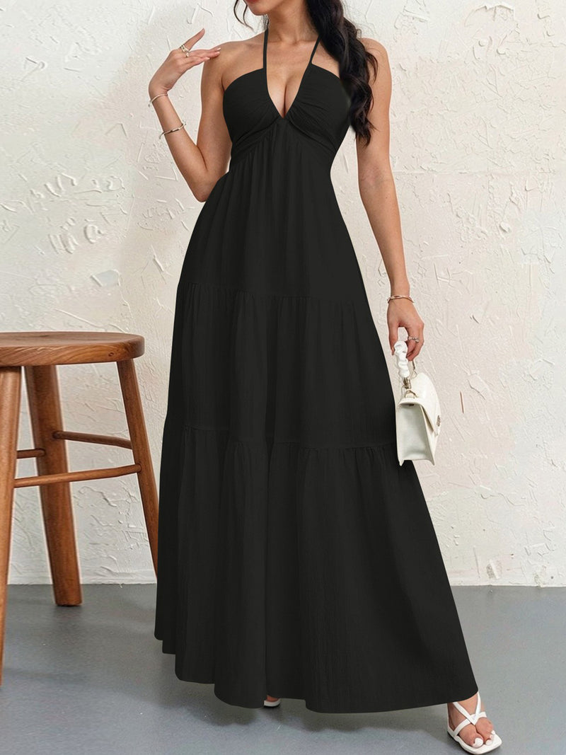 backless halterneck maxi dress, view 9 - MRSLM