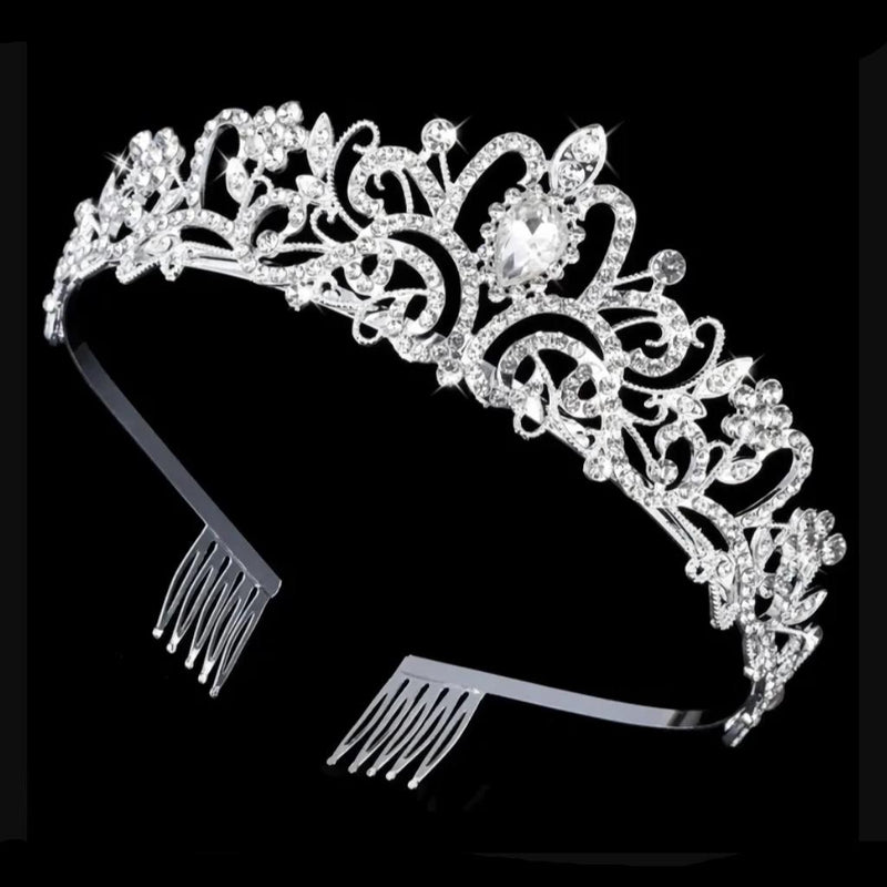 handmade rhinestone pearl tiara, view 2 - MRSLM