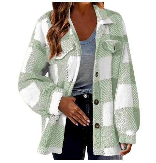 Women's fluffy lamb fleece button jacket - MRSLM