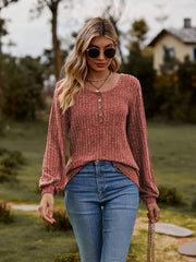 women's brushed sunken stripe button top, view 6 - MRSLM