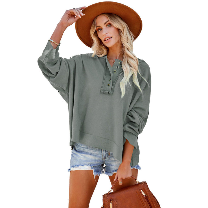 Leisure Loose Patchwork Drop-shoulder Long-sleeve Sweatshirt Women Winter Thicken Solid Color Hoodie