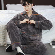 Men's fleece-lined flannel pajama set, view 6 - MRSLM