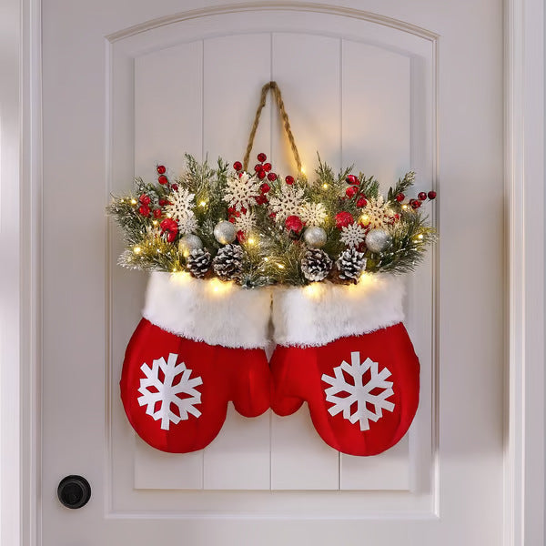 Christmas mitten door wreath - MRSLM