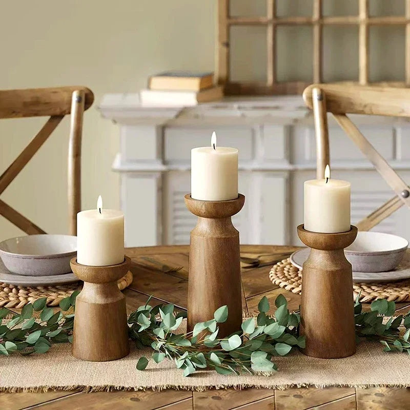 rustic wooden candlestick holders, view 4 - MRSLM