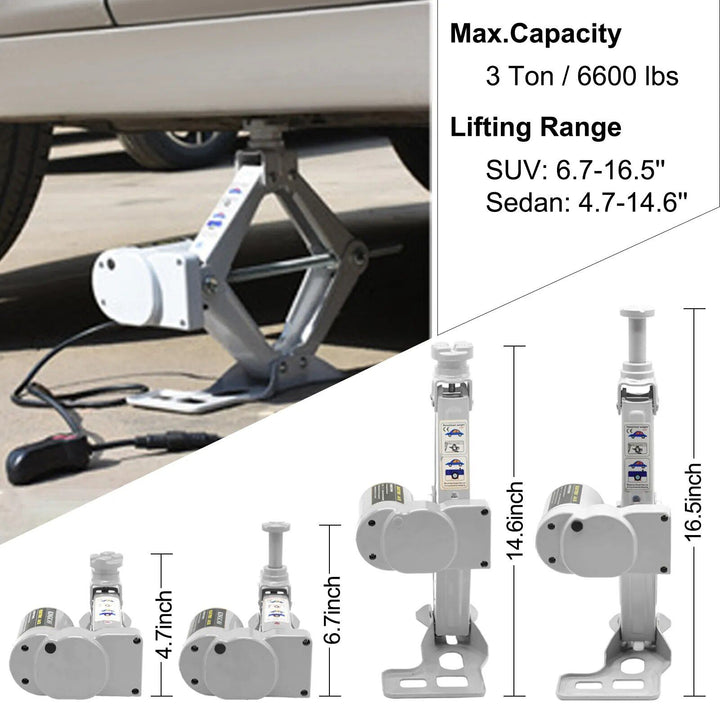 3 Ton DC 12V Electric Scissor Jack Kit with Impact Wrench & Air Pump