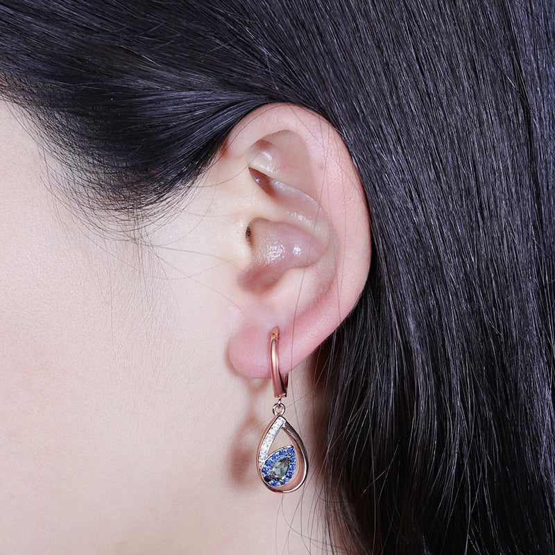 blue rose gold leaf earrings - MRSLM