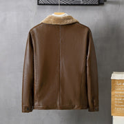 men's faux leather lapel coat, view 9 - MRSLM