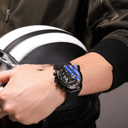 men's black leather round casual watch - MRSLM