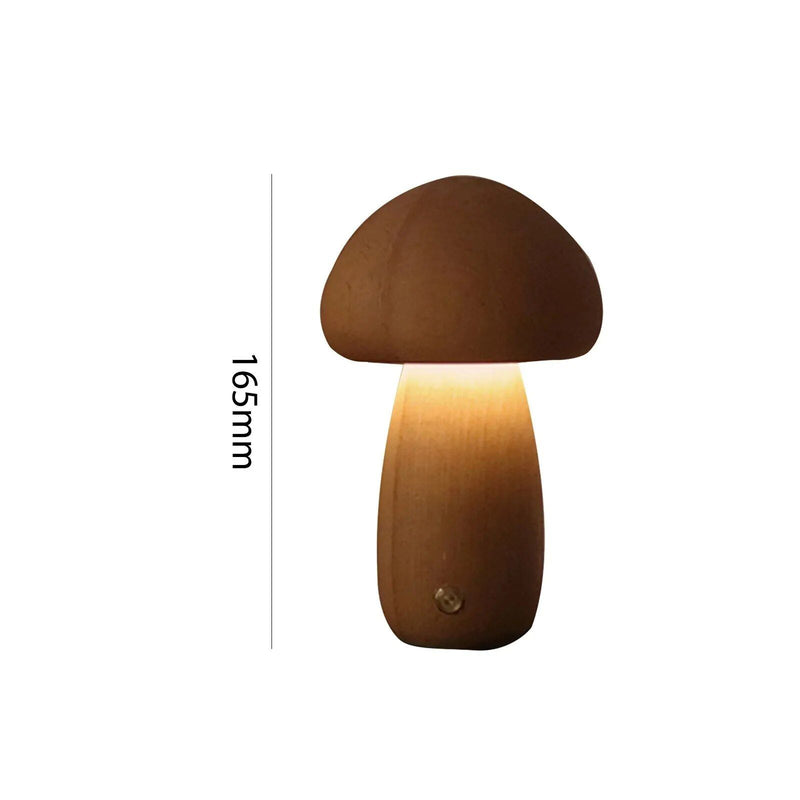 Charming Touch-Control LED Mushroom Night Light - Wooden Bedside Lamp with USB Charging