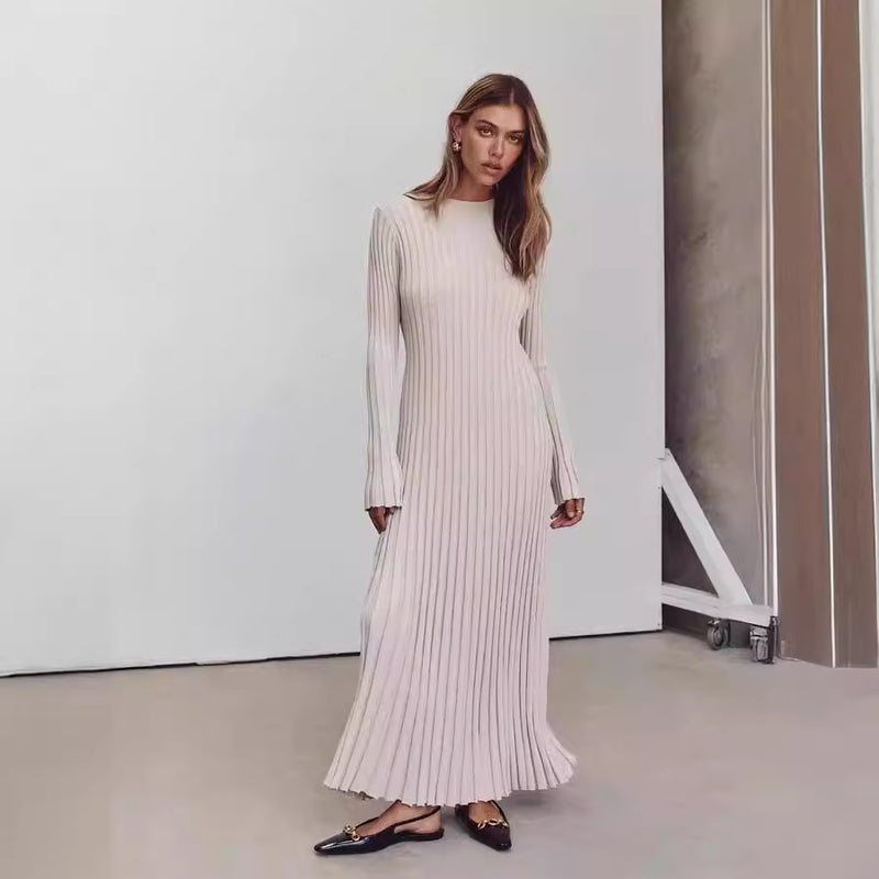 round neck A-line knitted dress, view 2 - MRSLM