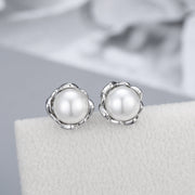 S925 silver flower pearl stud earrings, view 6 - MRSLM