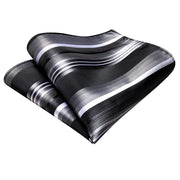 Black grey striped silk necktie set, view 6 - MRSLM