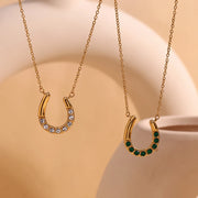 18k gold plated lucky horseshoe pendant necklace, view 7 - MRSLM