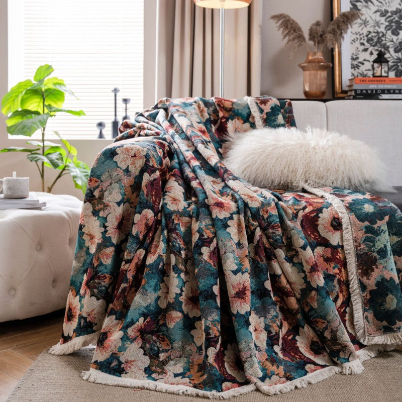 american countryside floral jacquard sofa towel, view 4 - MRSLM