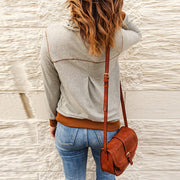 contrast color topstitched pullover sweatshirt, view 2 - MRSLM