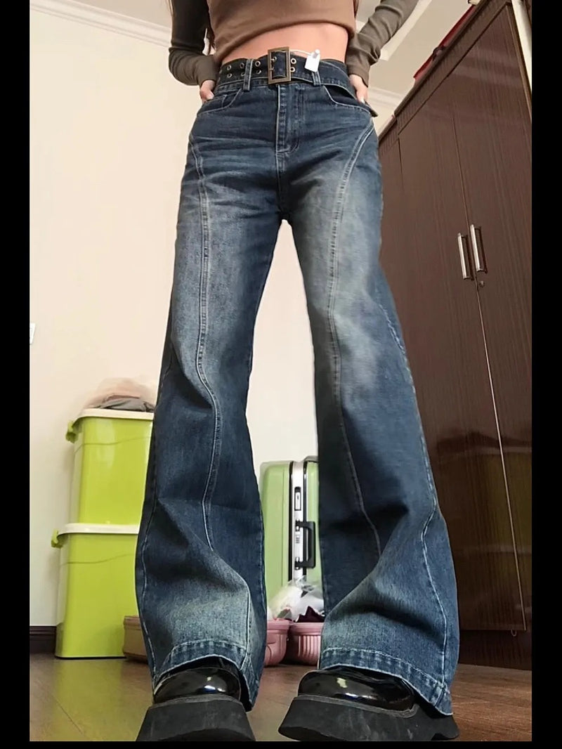 Washed-out Vintage High Waist Loose Wide Legs Straight Jeans