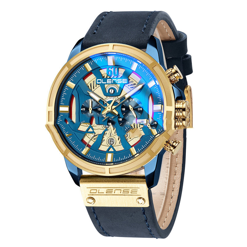 men's black leather round casual watch, view 2 - MRSLM