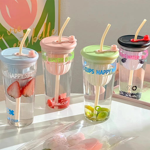 Cute glass cup with lid and straw - MRSLM