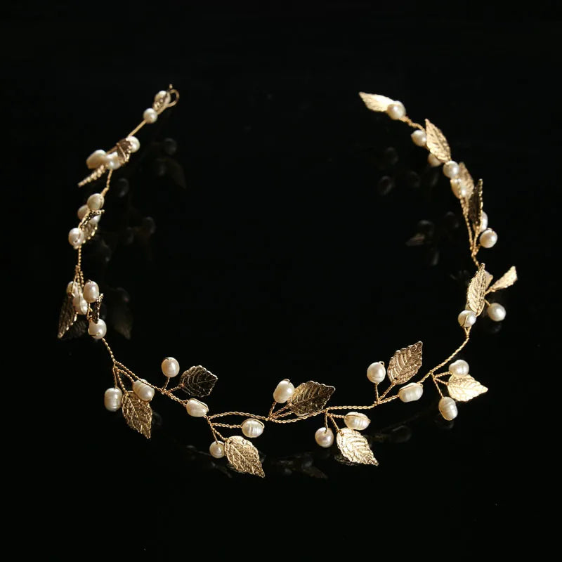 pearl flower leaf headband crown, view 10 - MRSLM