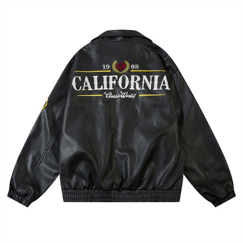 embroidered PU leather jacket, view 2 - MRSLM