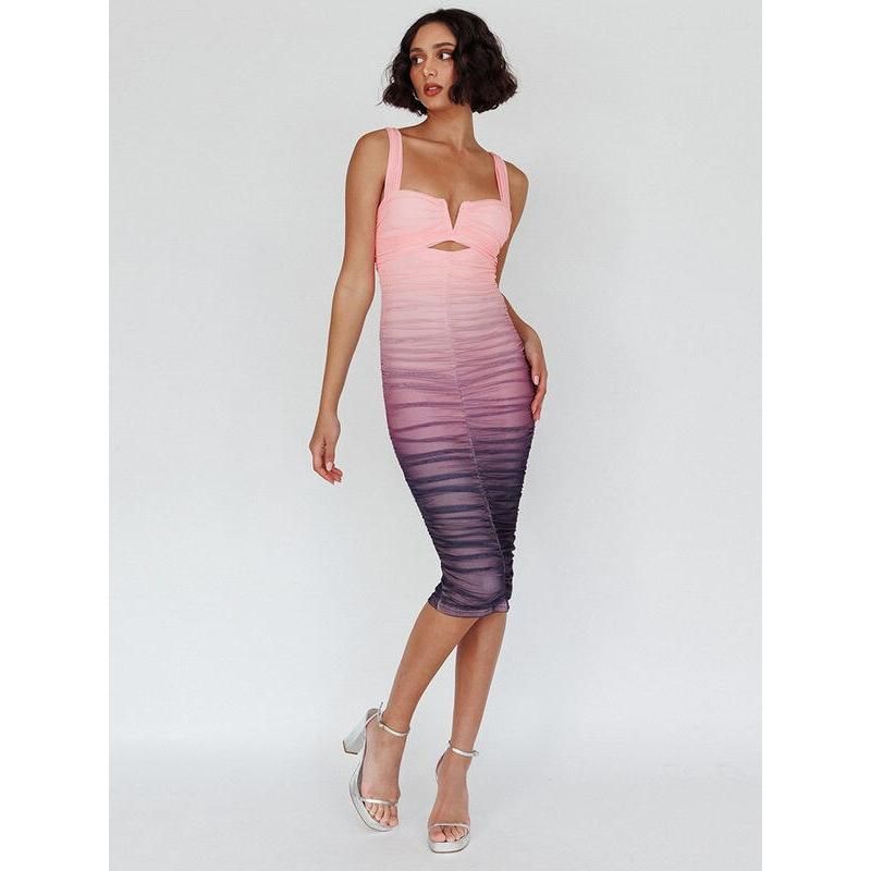 Gradient mesh backless midi dress, view 4 - MRSLM