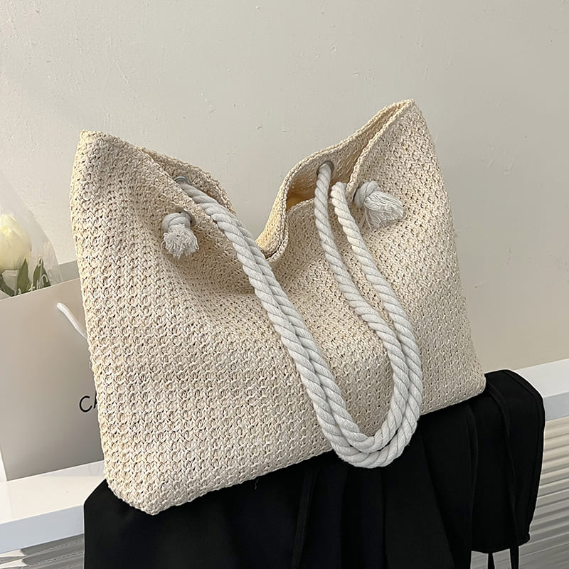 straw weave summer beach tote, view 3 - MRSLM