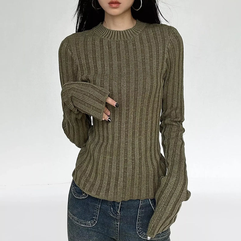 Round neck slim fit knitted pullover, view 4 - MRSLM
