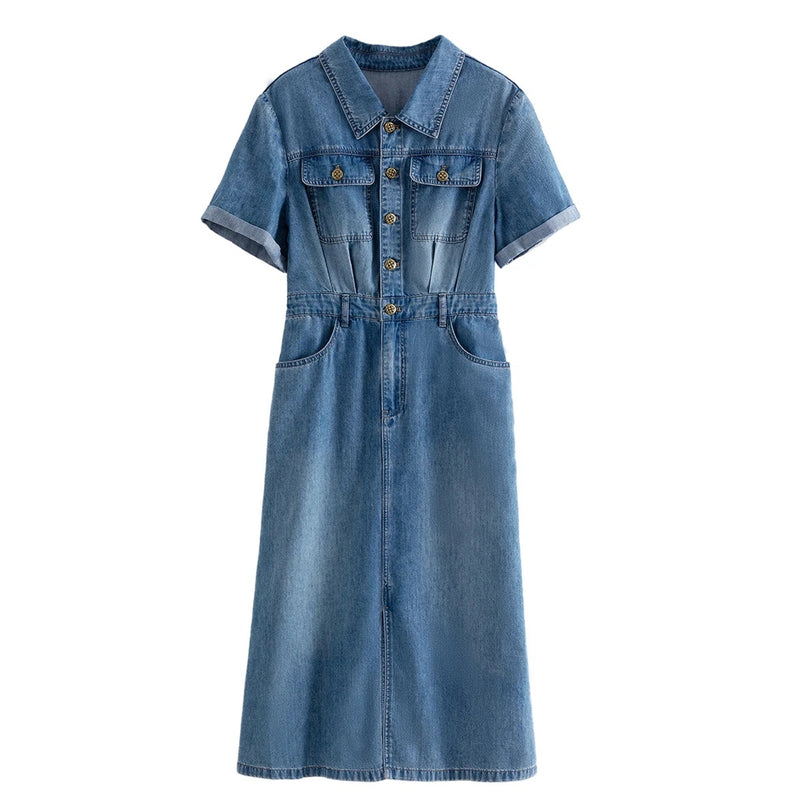 denim blue shirt dress, view 7 - MRSLM