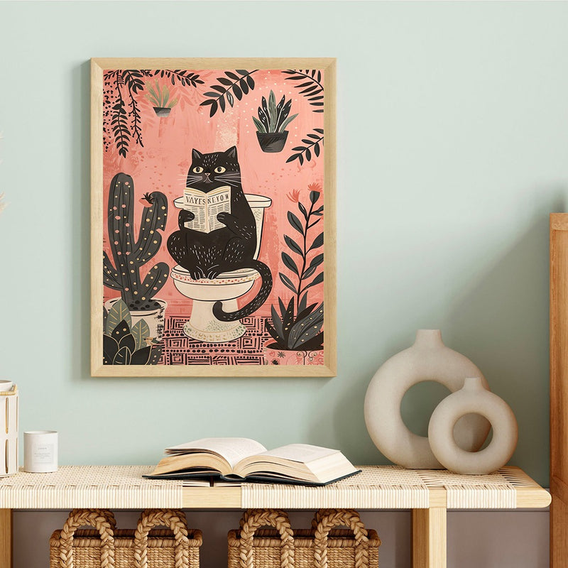 funny black cat reading on toilet canvas poster, view 3 - MRSLM
