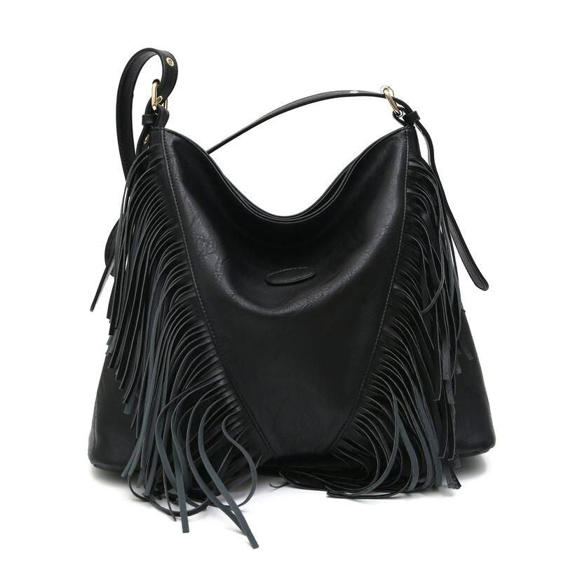 vegan leather tassel shoulder bag, view 2 - MRSLM