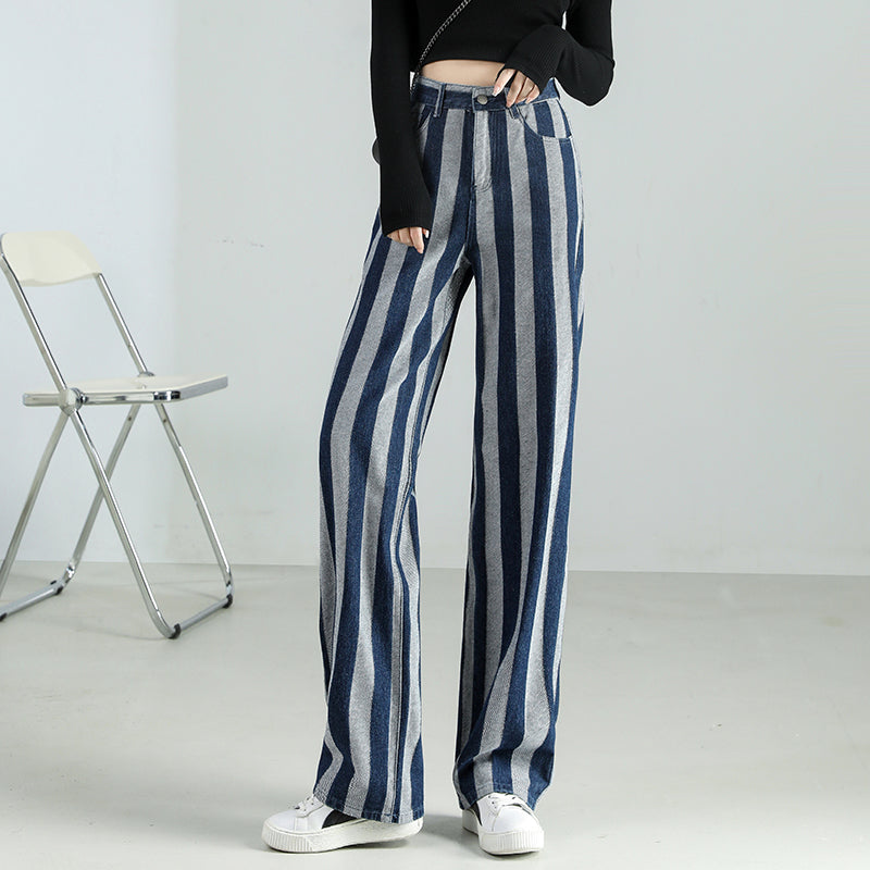high waist vintage stripe wide-leg jeans, view 5 - MRSLM