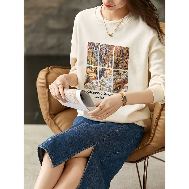 graphic print long sleeve pullover, view 4 - MRSLM
